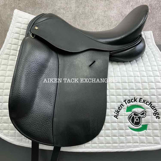 EquineFit International Dressage Saddle, 18" Seat, Short Flap, Extra Wide Tree, Wool Flocked Panels