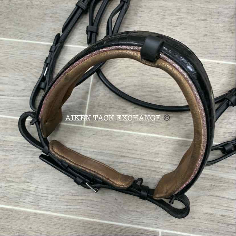 Halter Ego Rolled Leather Snaffle Bridle, No Reins, Missing Flash Strap, Oversiz