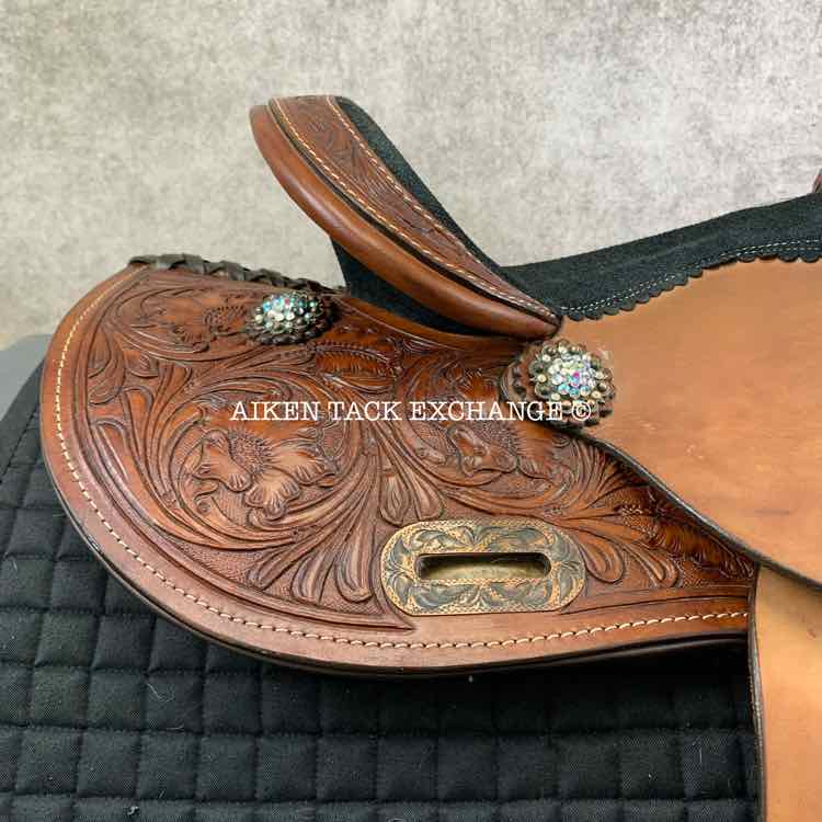 **SOLD** Double T Saddlery 6906 Youth Barrel Western Saddle with Crystal Rhinestones, 13" Seat, Regular Tree - Semi QH Bars