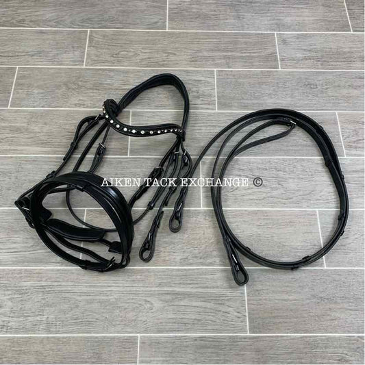 KL Select Black Oak Dressage Bridle with Matching Reins, Size Cob