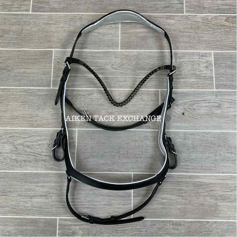 Ice Equestrian Anatomic Bridle, Black/Silver, No Reins, Oversize