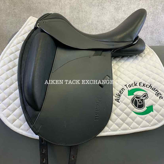 2022 MaxFlex Picasu Monoflap Dressage Saddle, 18" Seat, Flex Tree - Extra Wide, Wool Flocked Pony Panels