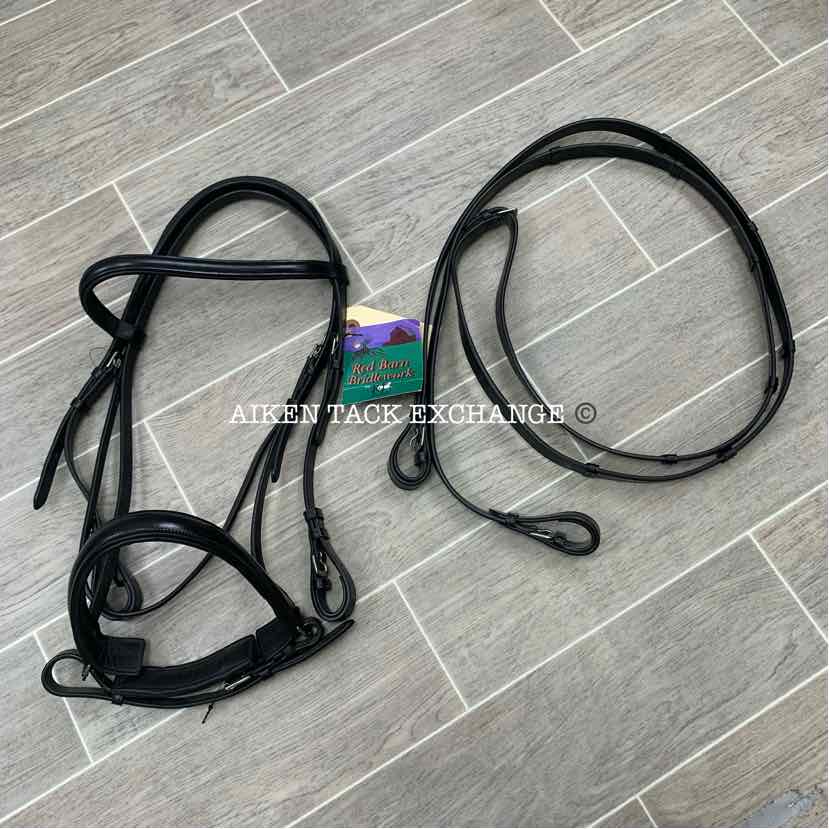 KL Select Red Barn Centerline Crank Dressage Bridle with Reins, Size Cob