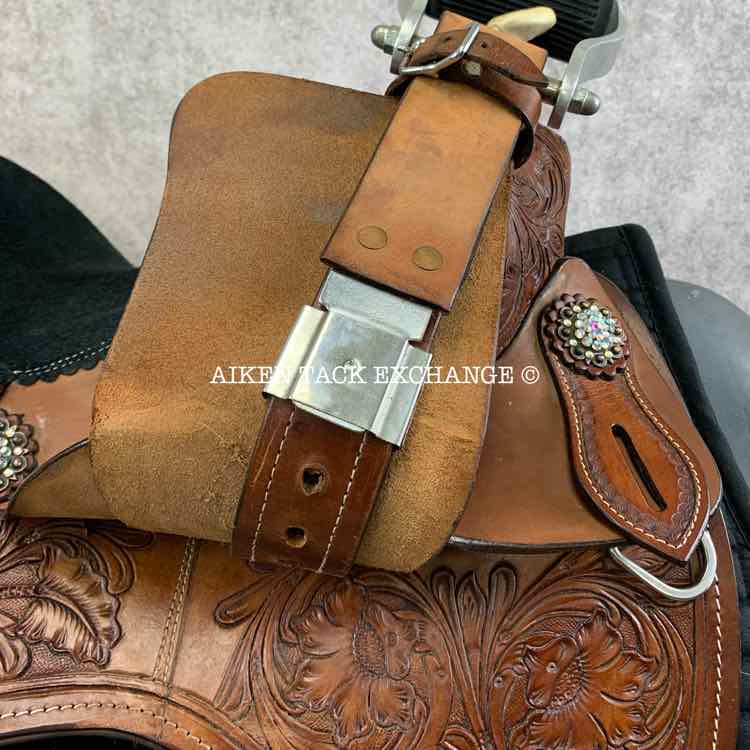 **SOLD** Double T Saddlery 6906 Youth Barrel Western Saddle with Crystal Rhinestones, 13" Seat, Regular Tree - Semi QH Bars