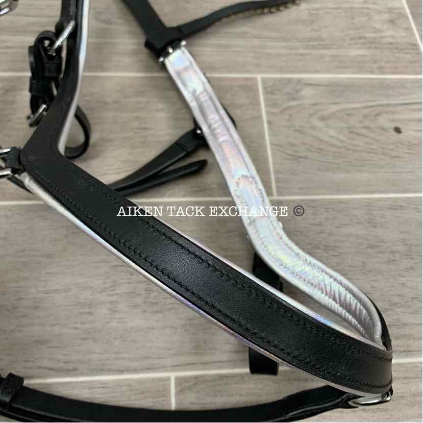 Ice Equestrian Anatomic Bridle, Black/Silver, No Reins, Oversize