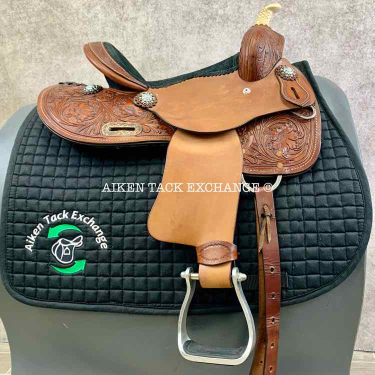 **SOLD** Double T Saddlery 6906 Youth Barrel Western Saddle with Crystal Rhinestones, 13" Seat, Regular Tree - Semi QH Bars