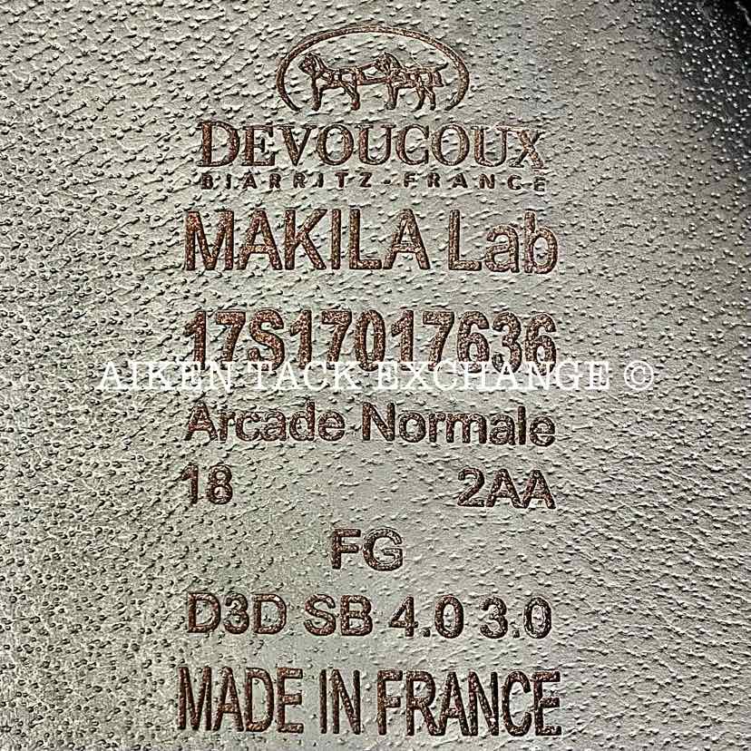 2017 Devoucoux Makila Lab Monoflap Dressage Saddle, 18" Seat, 2AA Flap, Medium Tree, D3D Panels, Full Buffalo Leather