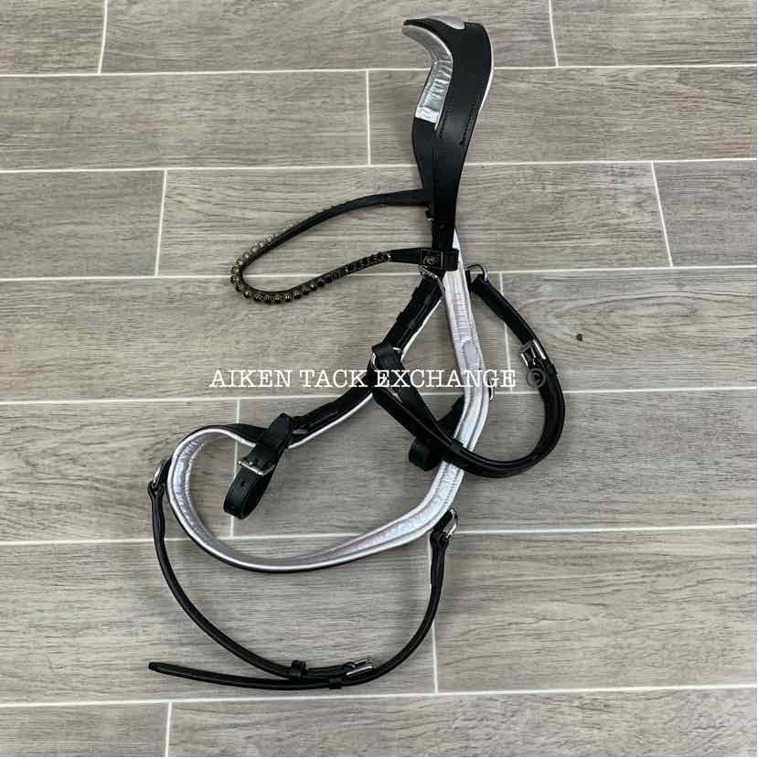 Ice Equestrian Anatomic Bridle, Black/Silver, No Reins, Oversize